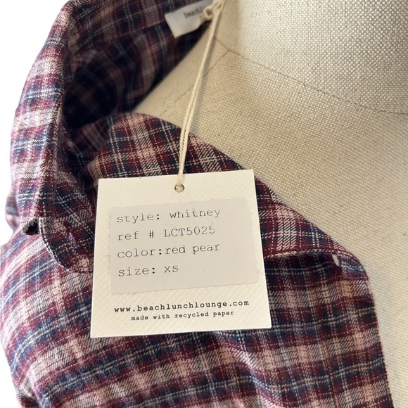 BeachLunchLounge Red Pear Whitney Button Down Plaid Long Sleeve Top Size Small - Picture 10 of 14